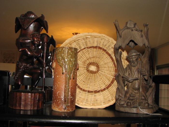 wood carvings, glazed vase