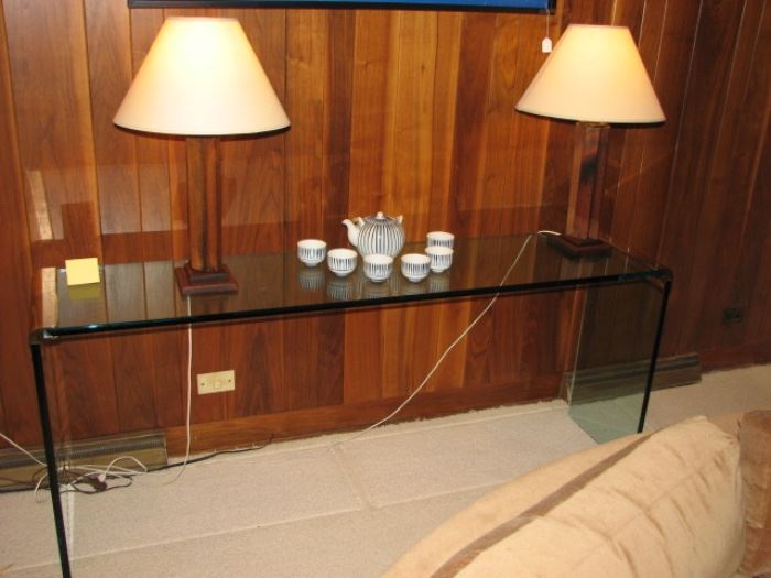 glass sofa table, modern lamps