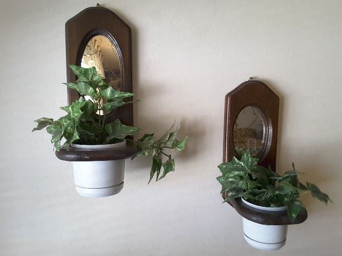 Wall Mirror Wood Plant Mounts, Plants are fake.