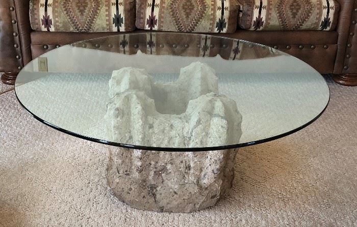 Rock Base, Glass Top Coffee Table