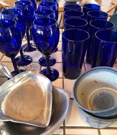 Cobalt Blue Glassware, Handmade Ceramics
