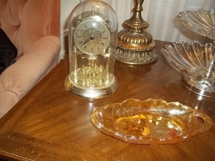anniversary clock and carnival glass