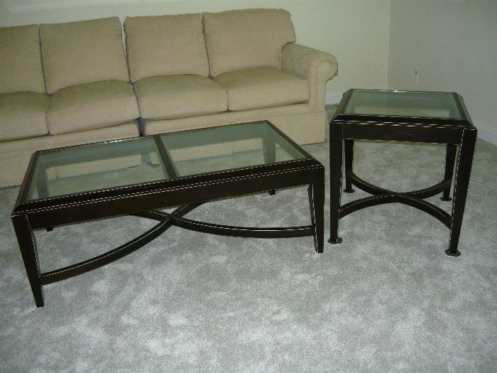 Black coffee table and end table with tempered glass