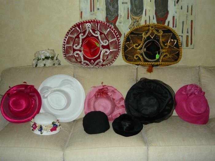 New and vintage hats, Check out the sombreros.  Cinco de Mayo is coming up! You'd look great holding a margarita and wearing one of those. 