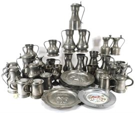 40+ Large Lot of Pewter Steins & Plates. 