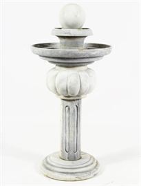 Marble Classical Form Fountain, with Fluted Columnar base and Ball top.  Working.  Outdoor Garden Architectural 