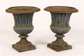 Pair of Cast Iron Urns, c.1900 Garden Outdoor Antique