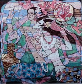 Zhen Guo, Chinese, residing in New York, b. 1953, "Pacific Breeze", acrylic on rice paper, signed upper left, gallery label verso.