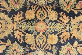 Art Nouveau Style Hand-Knotted Rug, similar to a William Morris Floral Motif on a dark blue field.