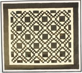 Large Vintage Black and White Framed Quilt 