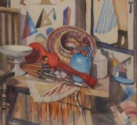 Julius Delbos (American 1879-1970) "Point / Counterpoint" W/C, signed