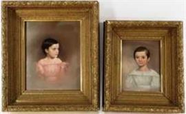 Lot of 2 Portraits of Children, O/P, 1839. A child in pink by James Burt and a child in white by SL Gerry. Oil on panel