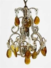 Vintage Clear Glass Beaded and Amber Drop Pendant Light, single socket.