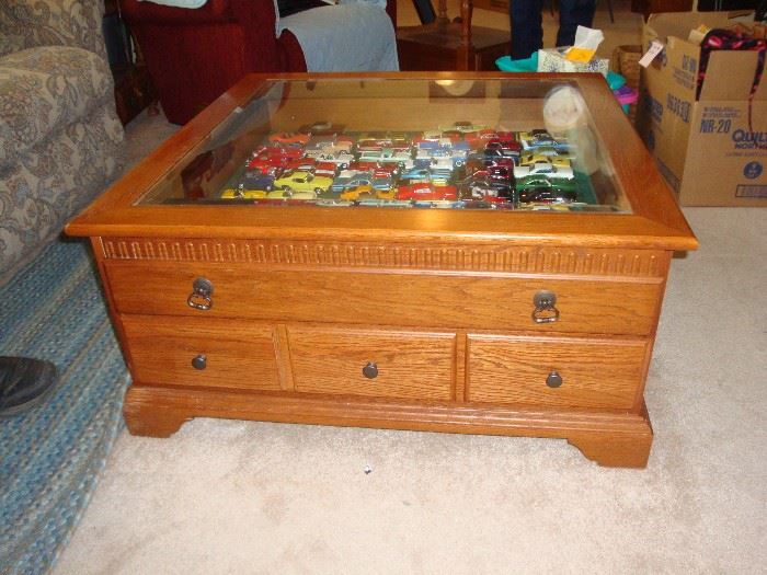 Solid Wood Coffee Table with Glass Display Top