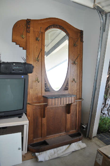 Antique oak hall tree, great condition sold