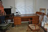 large office desk, oak rocking chair