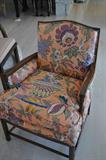 Beautiful salmon print chair, has matching custom made duvet covers, bed skirts, pillows, like new sold