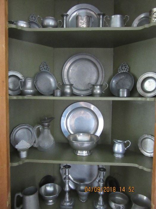 The pewter pieces in this collection include pieces from Sheffield England, Steif, Stede and hand made pieces. 