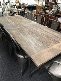 Restoration Hardware 92" Flatiron Rectangular Dining Table & 6 Remy Side Chairs & 2 Marcell End Chairs