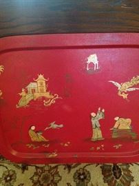 Large Asian tray in red and gold