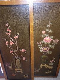 Two of four Asian style panels