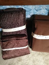 Brown king coverlet and other bedding