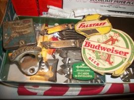 cigarette tin, advertising openers, misc brewery