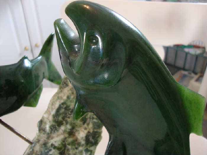 Close up of Lyle Sopel Sculpture, Nephrite Jade Fish,..... Stunning in Person