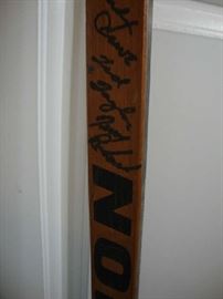 Autographed Hockey Stick. Stick from 1960s signed in 1970s by Two Time WHA Champions, Houston Aeros..... Gordie Howe, Marty Howe, Ted taylor, Wayne Rutledge, Paul Popiel, Andre HInse, Rich Preston, Frank Hughes, Larry Lund, and Coach Bill Dineen