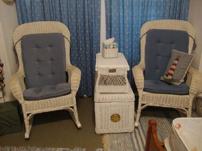 Wicker Rockers, Trunk, Bed Tray, Lamps and MIrrors
