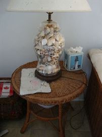 Wicker Table, Shell Lamp