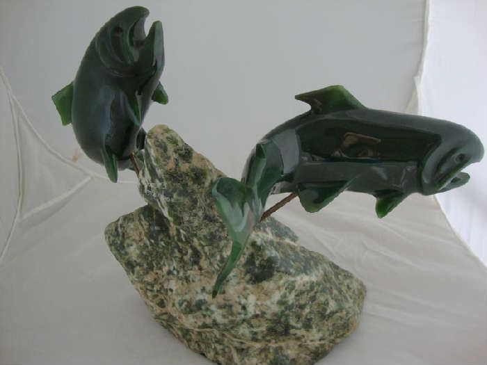 Lyle Sopel Nephrite Jade Fish Sculpture
