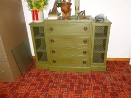 vintage green drop-front desk/cabinet