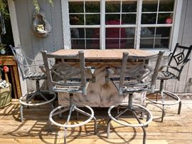 Outdoor swivel bar stools and tiki bar
