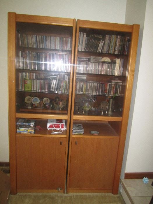 Teak shelving units lots of cds and dvds