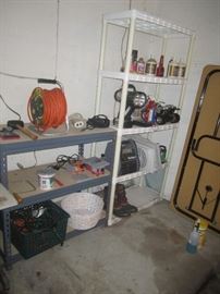 Electrical cords, misc. car items and folding table