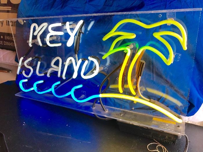 Nice working Key Island hanging neon sign