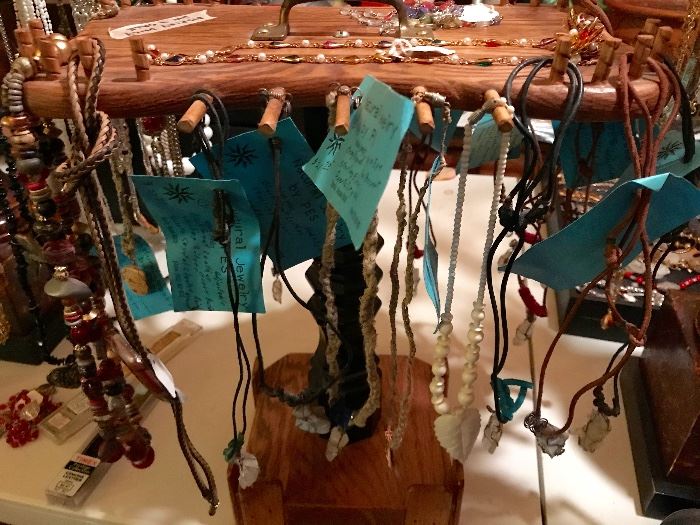 Hand-made hemp&Rawhide necklaces w sterling bordered quartz pendant 