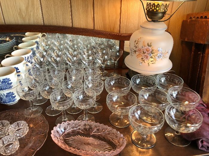 Assorted Crystal and pink depression glass