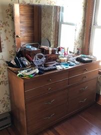 Dresser with mirror and misc items