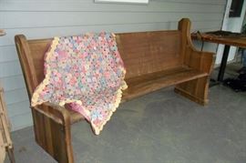 Antique Church Pew, Antique Yo Yo Quilt