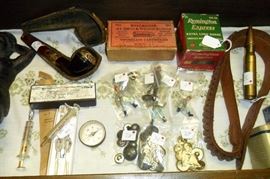Antique Pipe,Antique Ammo Boxes,Military Pins,etc...