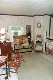 Children's Room... Rocking Chairs,High Chair, Antique Painted Trunk