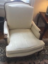 New upholstered antique winged back arm chair $400