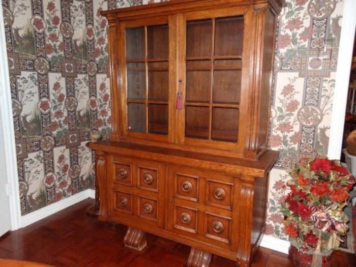 Vintage Oak 2 Piece China Cabinet
