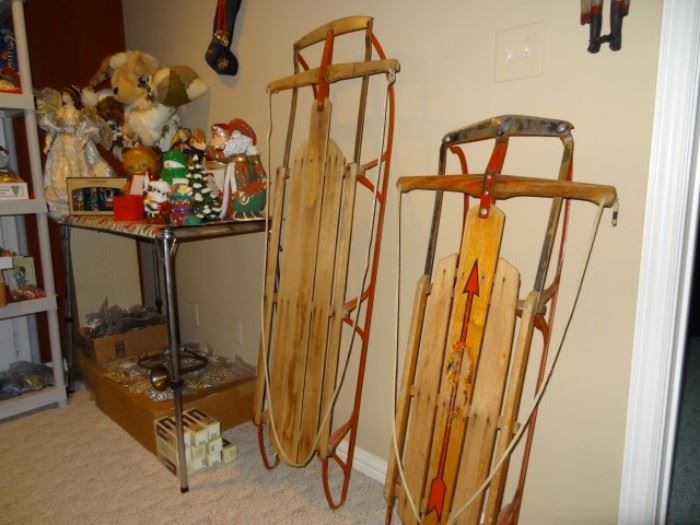 Vintage Sleds and Christmas Decorations