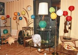 Spaghetti Lamp collection, tables and bankers cart.  See that lion roar! - ALL THE LAMPS FOUND GOOD HOMES!  