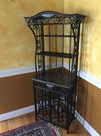 Wrought iron Bakers rack with wine storage 