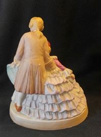Enchanting vintage George and Martha Washington type bisque figurine with newborn baby