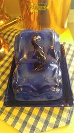 Staffordshire England flow blue butter dish with cover cover has been glued on